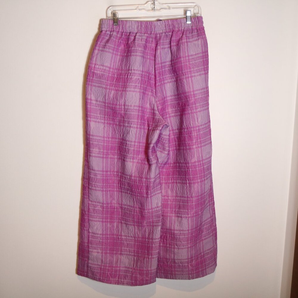Essentiel Antwerp Lilac Purple Donuts Checked Wide Leg Pant 40 Large Floral Bold - Picture 9 of 9